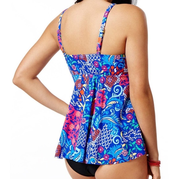Swim Solutions Floral-Print Draped Tankini Top - Picture 5 of 7